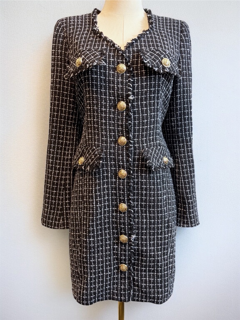 Derek Lam Preppy Tweed Mini Dress Statement Buttons READ Description